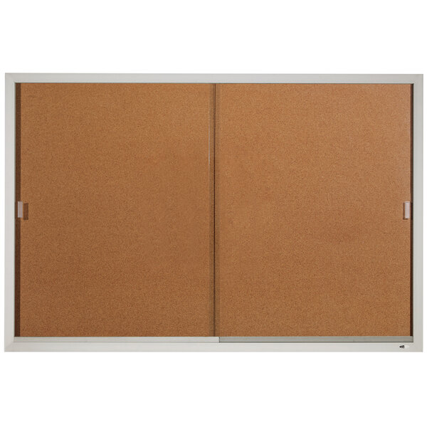 Quartet D2405 Classic 72" x 48" Enclosed Sliding Natural Cork Bulletin