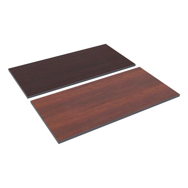 A cherry and mahogany wood rectangular table top.