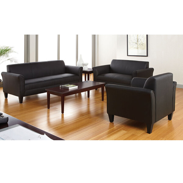 Alera ALERL22LS10B Reception Lounge Series Black Leather Loveseat with