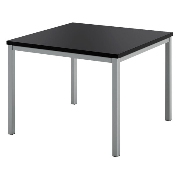 HON 24" x 24" Black Laminate Corner Table with Silver Legs