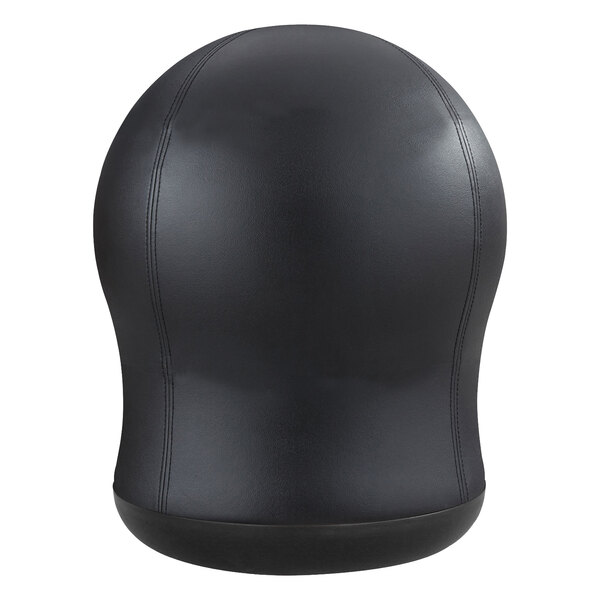 A black leather ball shaped object with a black base.