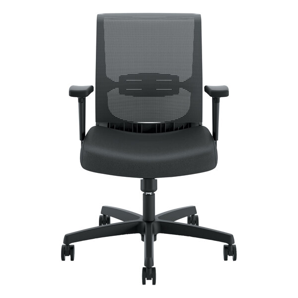 A black HON Convergence Series office chair with wheels.