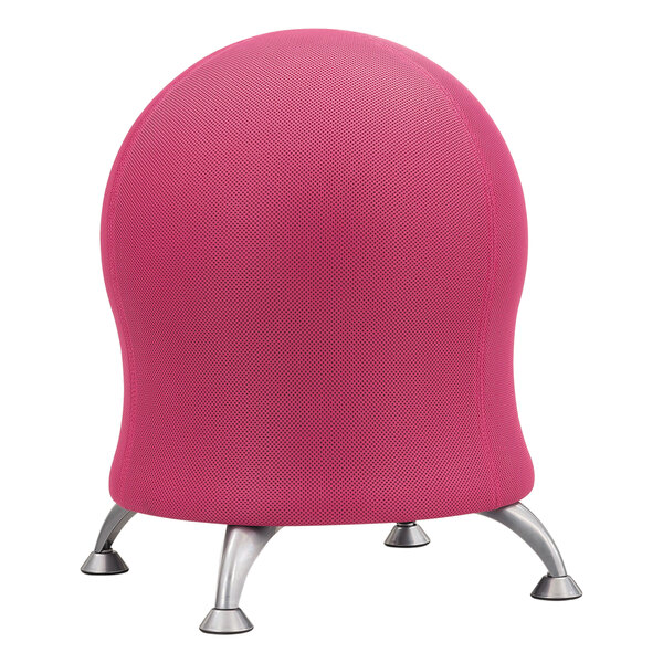 A Safco Zenergy pink ball chair with metal legs.