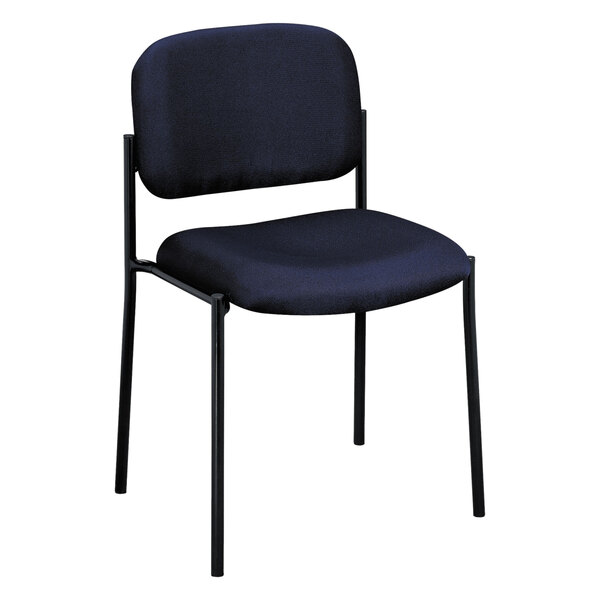A black office chair with a navy seat and backrest.