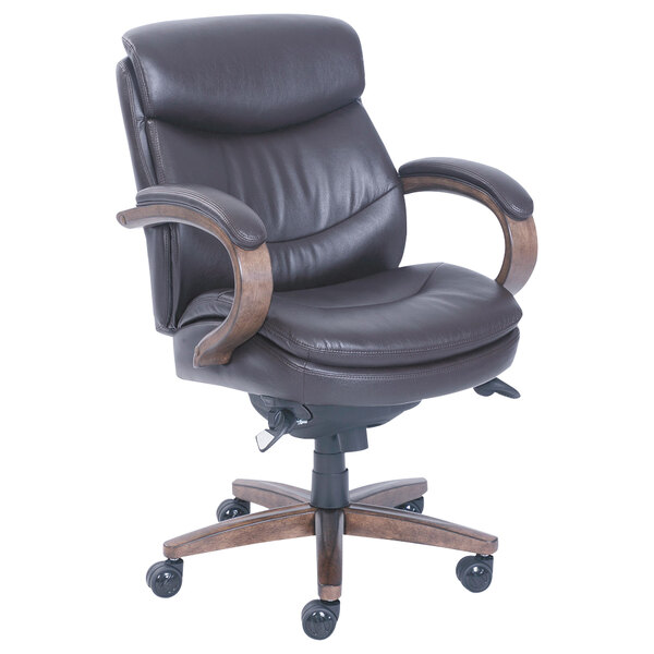 LaZBoy 48963B Woodbury MidBack Brown Leather Executive Office Chair