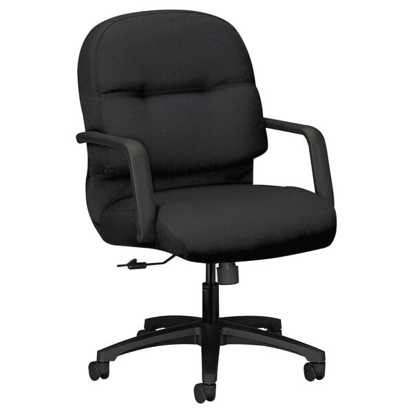 A black HON 2090 Series Pillow-Soft managerial office chair with arms.