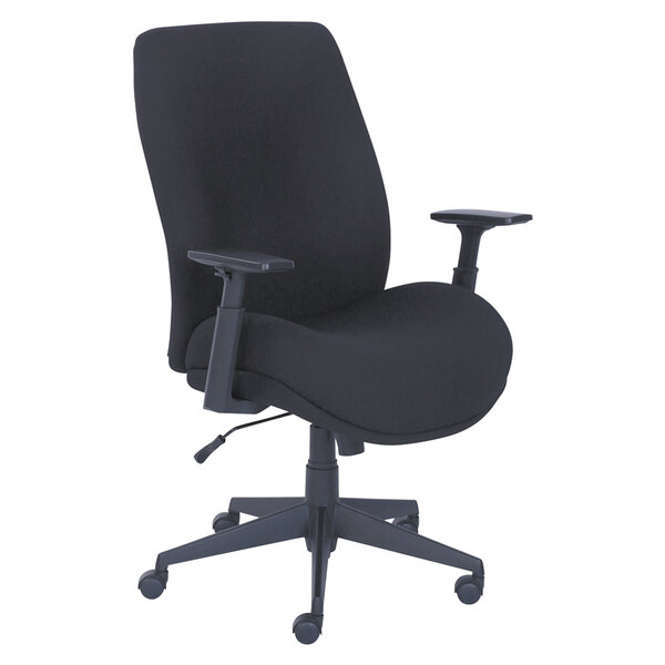 A La-Z-Boy black mesh office chair with arms and wheels.
