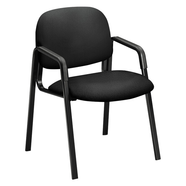 A black HON 4000 Series Solutions guest chair with arms.