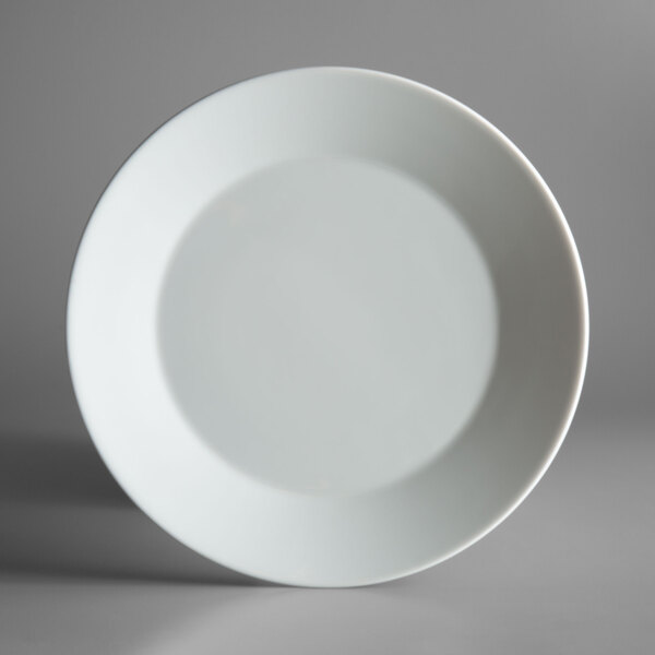 A Schonwald white porcelain plate with a wide white rim.