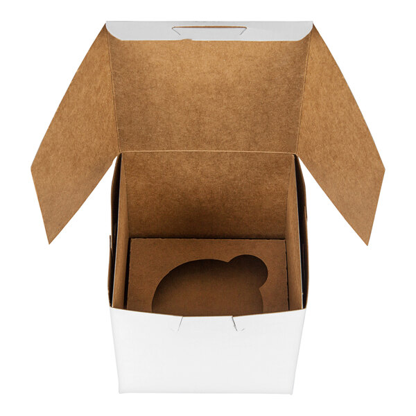 A white cardboard jumbo cupcake or muffin box with an open top and a single slot reversible insert inside.