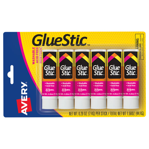  AVERY Glue Stick White, Washable, Nontoxic, 1.27 Oz  Permanent Glue Stic, 6pk
