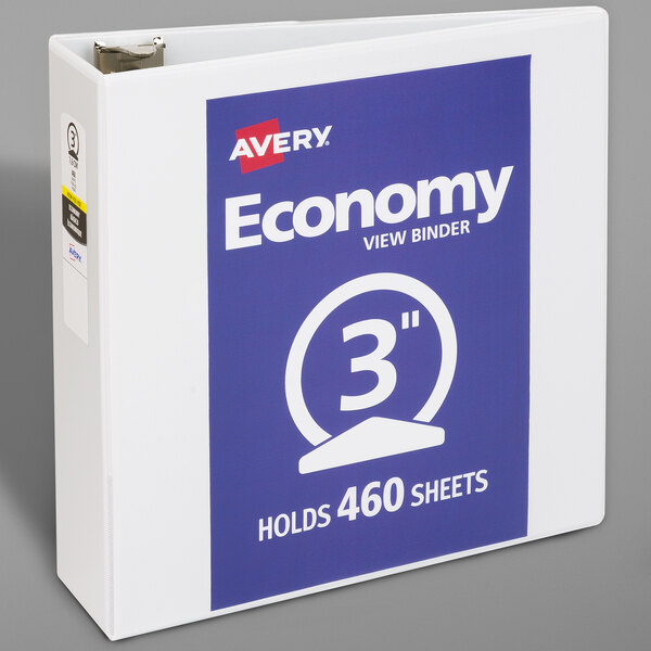 Avery® 05800 White Economy View Binder with 3" Round Rings
