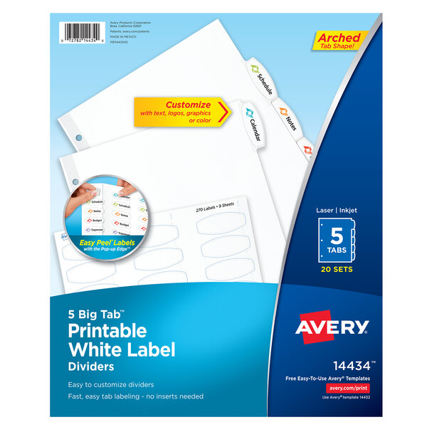 Avery® 14434 Big Tab 5Tab White Paper Easy Peel Label Divider Set 20