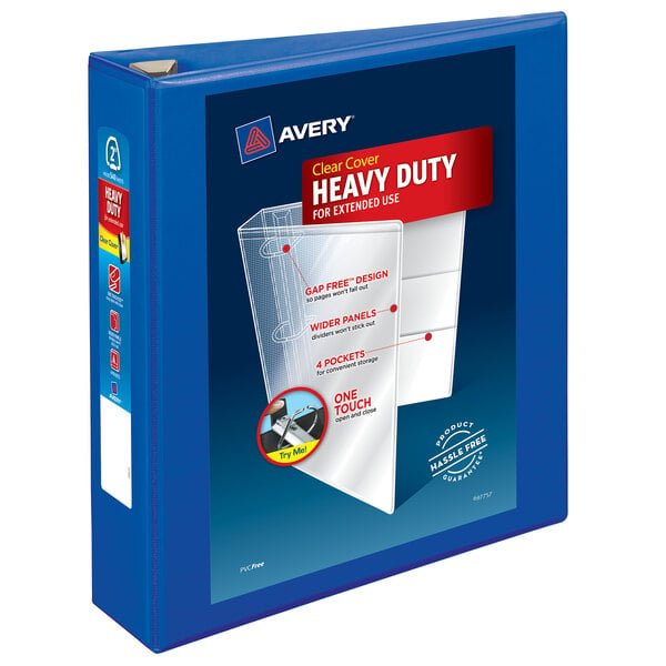 A blue Avery heavy-duty binder package.