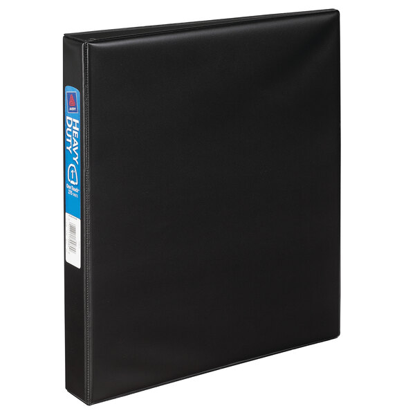 A black Avery Heavy-Duty Non-View binder with a blue label.