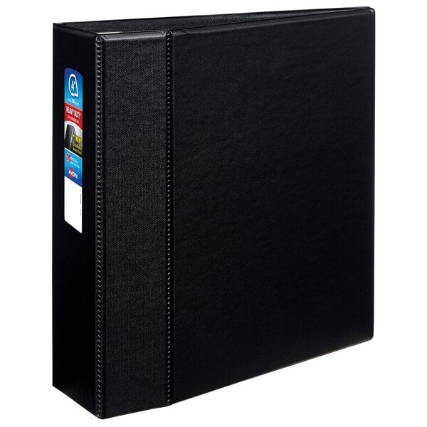 An Avery black binder with a label on it.