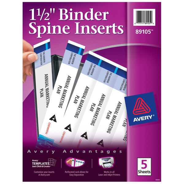 A white Avery® 1 1/2" binder spine insert package.