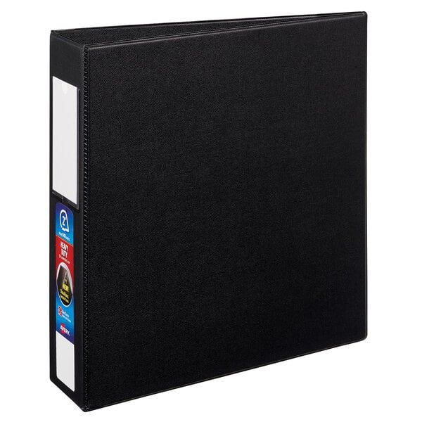 A black Avery Heavy-Duty Non-View binder with white label holder.