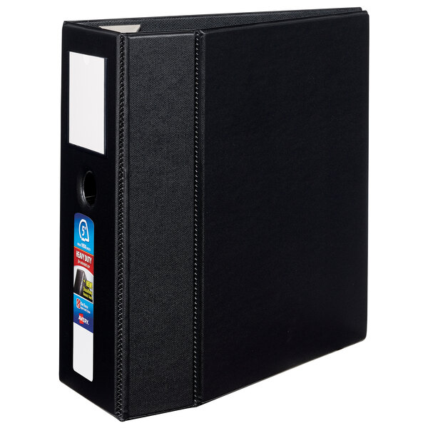 A black Avery Heavy-Duty Non-View binder with white labels in label holder.
