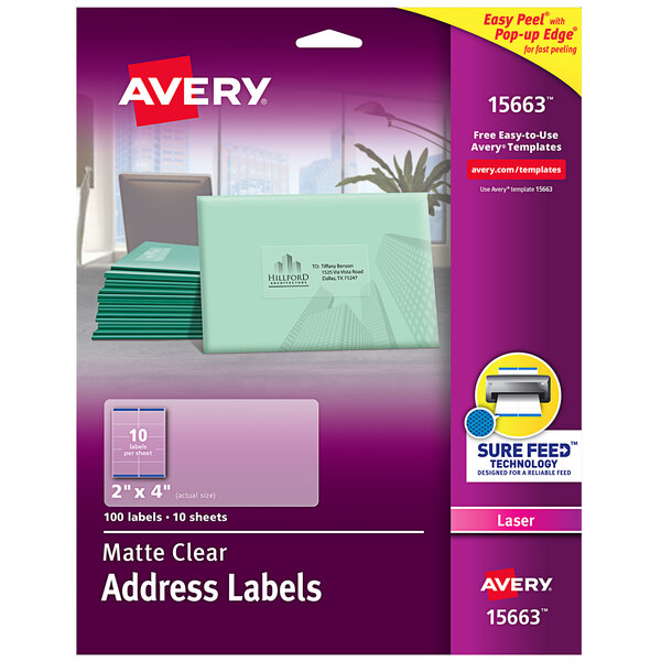 A package of Avery matte clear shipping labels.