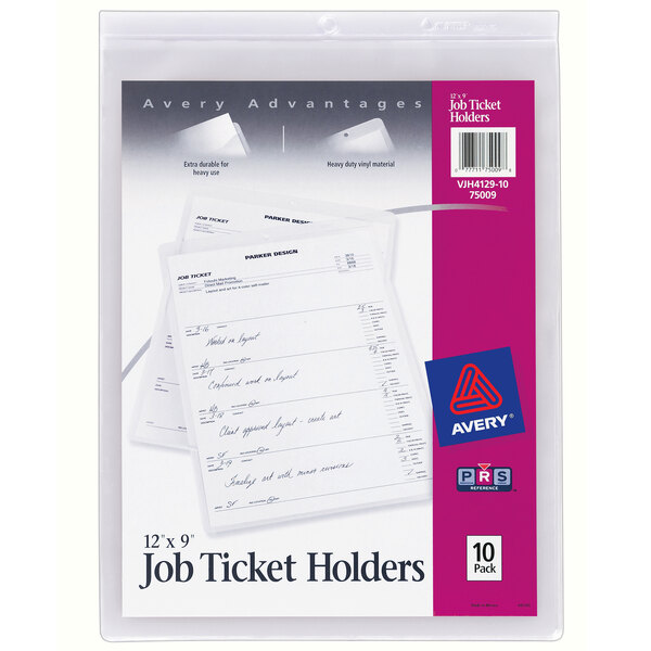 Avery® 75009 12" x 9" Clear Vinyl Job Ticket Holder 10/Pack