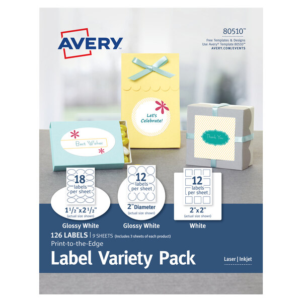 Avery® 80510 Assorted Shape and Size White Print-to-the-Edge Label ...
