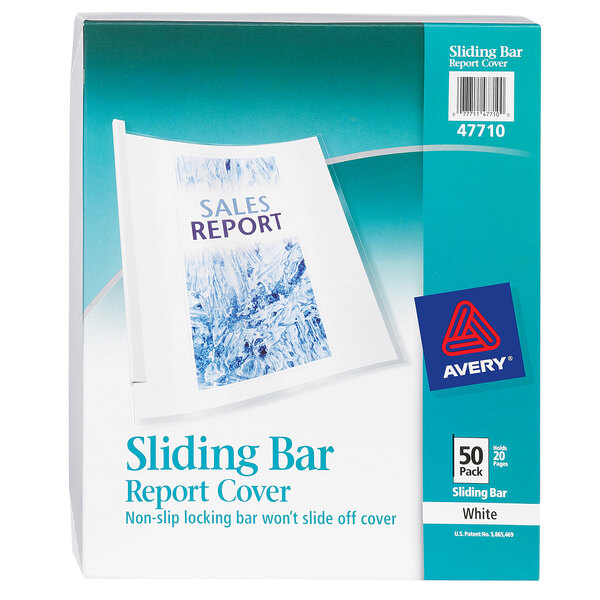 Avery® 11" x 8 1/2" White Sliding Bar Report Cover - 50/Box