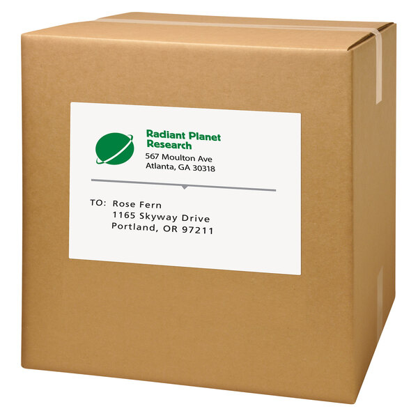 A brown box with a white label for Avery shipping labels.