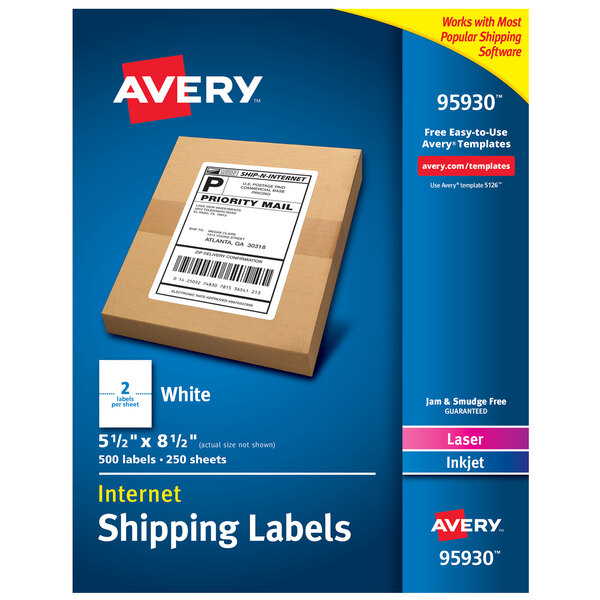 A brown box with a white Avery shipping label on it.