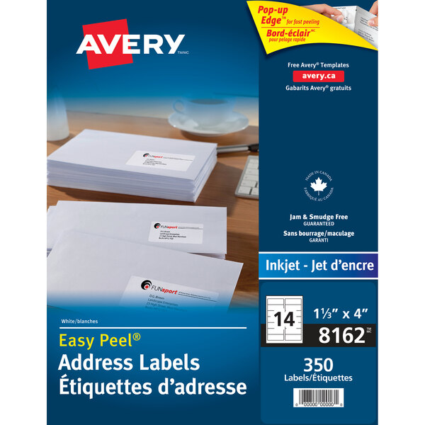 A stack of white Avery Easy Peel address labels.