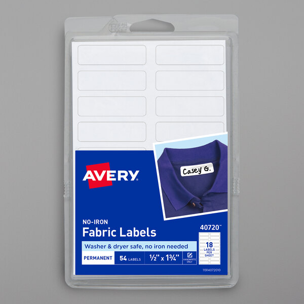 Avery® 40720 1/2 x 1 3/4 White Rectangle No-Iron Write-On Fabric Labels -  54/Pack