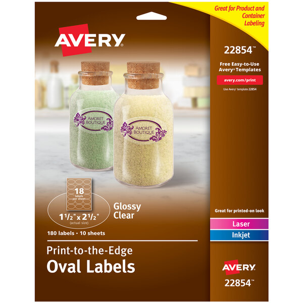 Avery 22920 Glossy White Oval Labels 1 1/2 x 2 1/2" 54 labels laser/inkjet