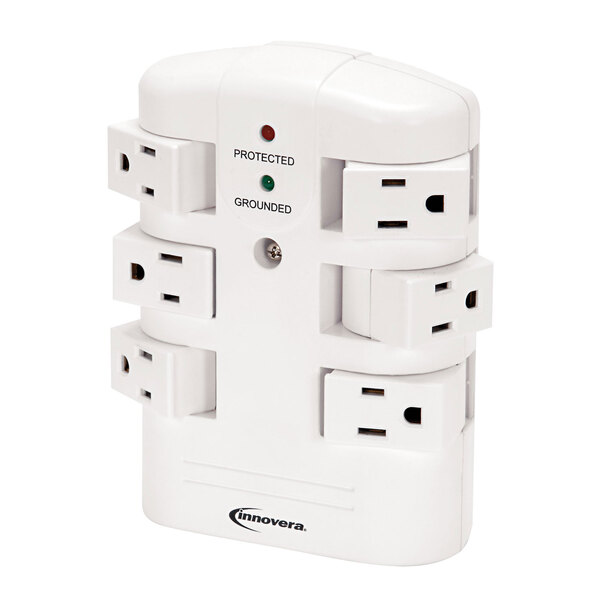 An Innovera white swivel plug surge protector with six outlets.