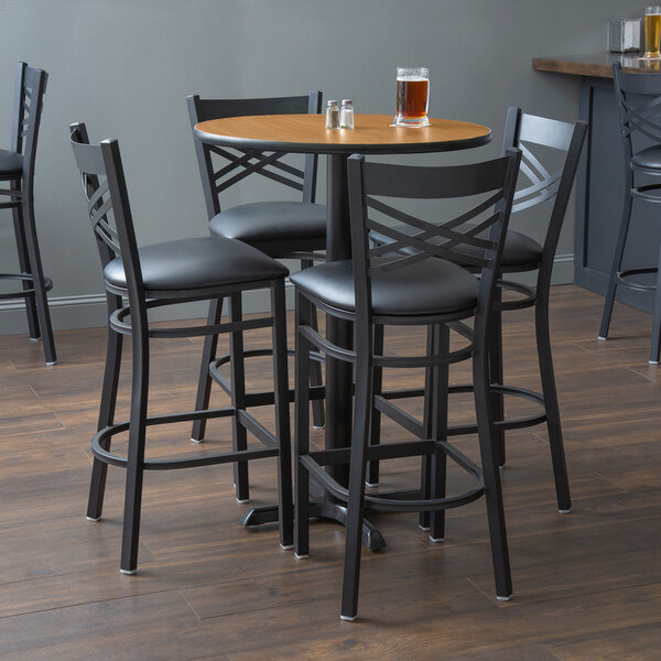 Oak Bar Height Dining Set With Black Cross, Oak Dining Room Chairs With Padded Seats