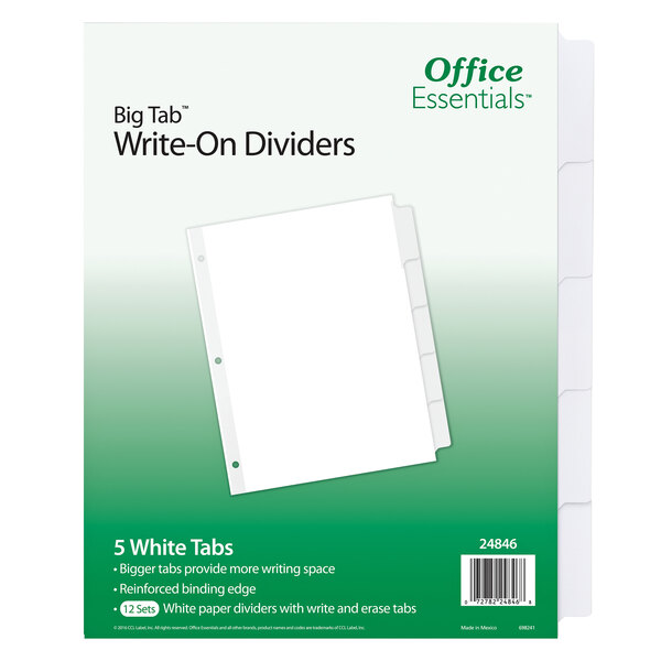 Avery® 24846 Office Essentials Big Tab 5Tab White WriteOn Divider Set