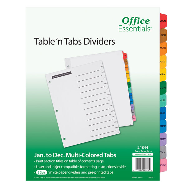 Avery® 24844 Office Essentials Jan-Dec Tab White / Multi-Color Table 'n Tabs  Divider Set -