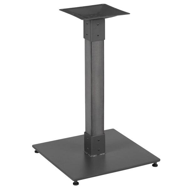A Lancaster Table & Seating antique slate gray metal pole with a square base.