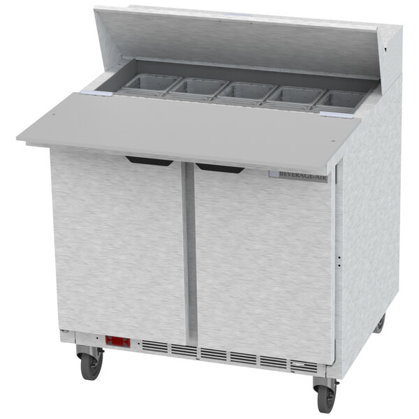Beverage-Air SPE36HC-10C 36" 2 Door Cutting Top Refrigerated Sandwich Prep Table with 17" Wide Cutting Board