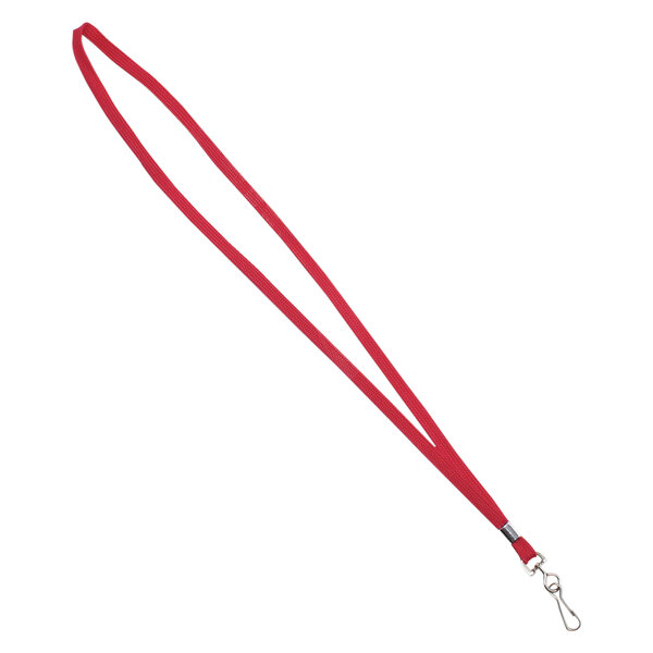 A red lanyard with a metal J-hook.