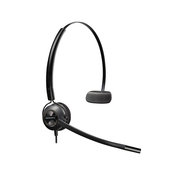 A black Plantronics EncorePro headset with a microphone.