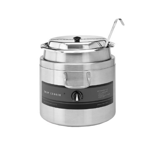A Wells countertop soup warmer with a stainless steel pot and lid.