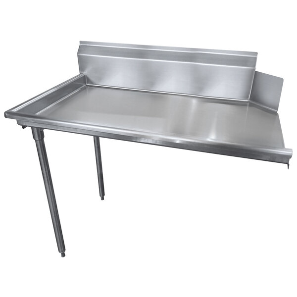 An Advance Tabco stainless steel dishtable with a left drainboard.