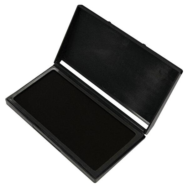 A black rectangular Cosco Microgel stamp pad case with a black lid.