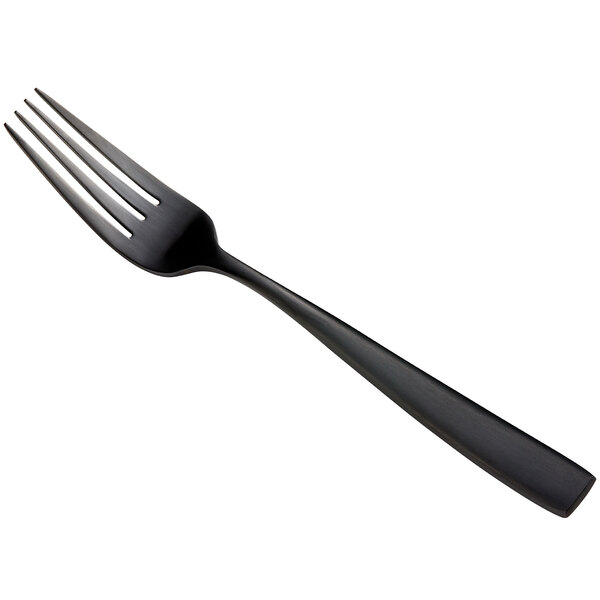 A Bon Chef Manhattan black stainless steel dinner fork with a long handle.