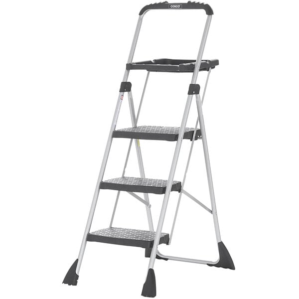 A black and silver Cosco 3-step ladder.