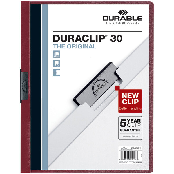 Durable 220331 DuraClip Vinyl Clear / Maroon Letter Sized 30 Page Report Cover - 25/Pack