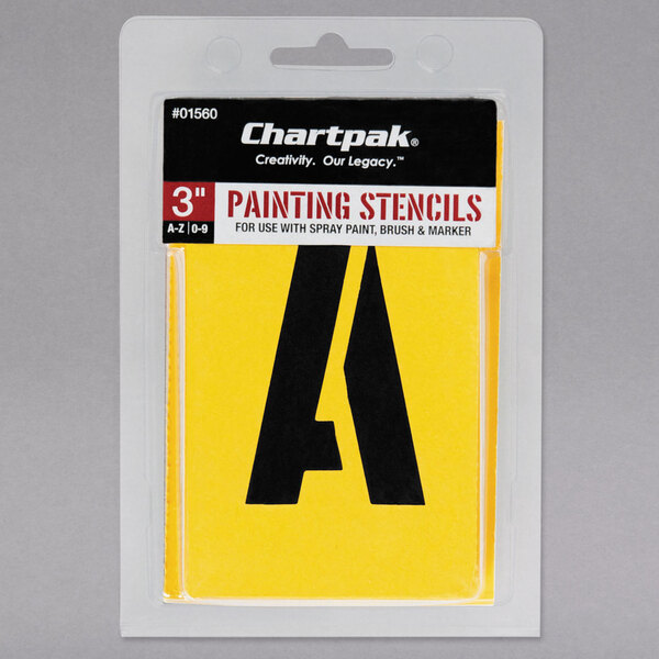 A yellow package of Chartpak Manila stencils with black lettering.