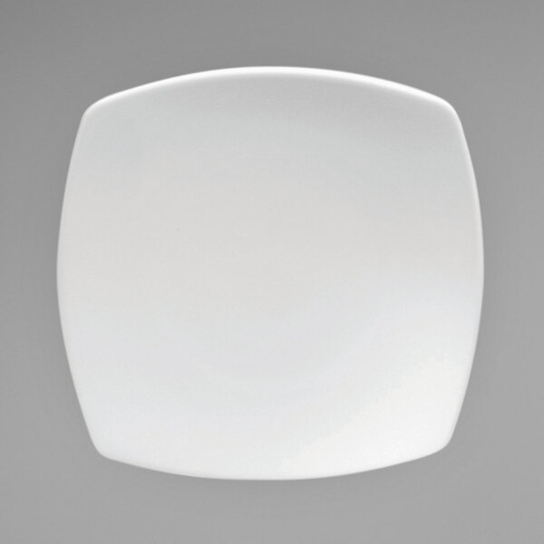 A white porcelain coupe plate with a white rim.