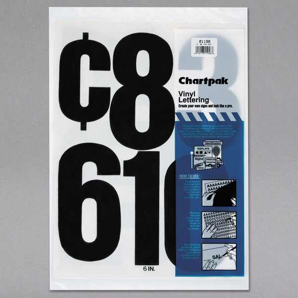 Chartpak 01198 Black Adhesive 6" Vinyl Helvetica Numbers - 21/Pack