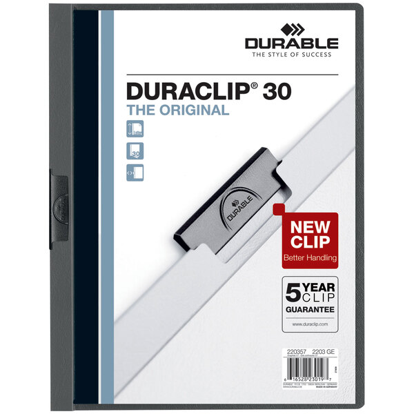 Durable 220357 DuraClip Vinyl Clear / Graphite Letter Sized 30 Page Report Cover - 25/Pack